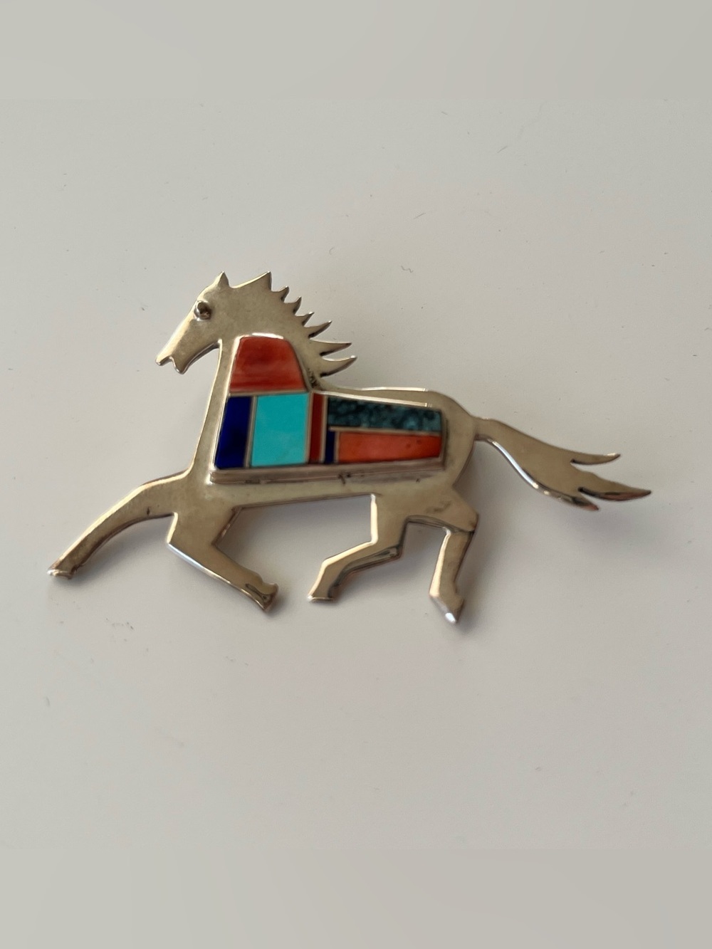 Native American JE Sterling Horse Brooch